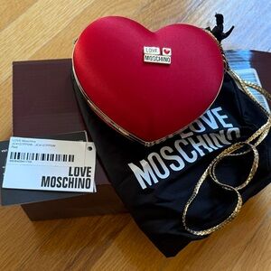 Love Moschino Red Heart Clutch with Gold Chain